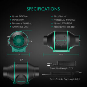 Mars Hydro 10cm (4-tolline) ventilatsioon ja süsinikfilter 4Filter Kits Mars Hydro Inline Duct Fan1 (1)