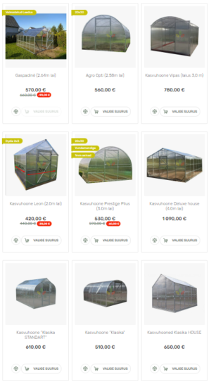 Suur valik tugevaid kasvuhooneid Eesti kliimasse otse laost sinu koju