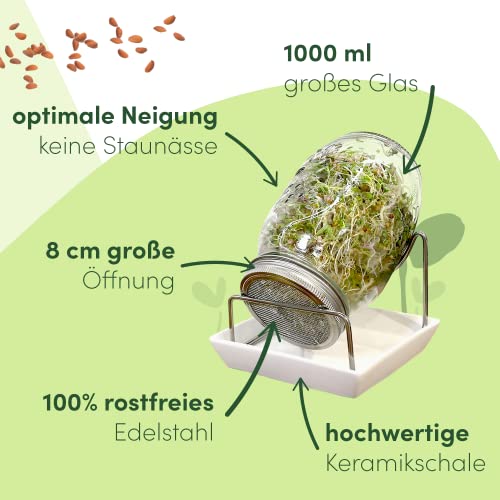 Green SEEDS® [Originaalne idandamisnõu 2-osaline komplekt + KRESSISÕEL + 1000 ml kvaliteetse roostevabast terasest restkaane