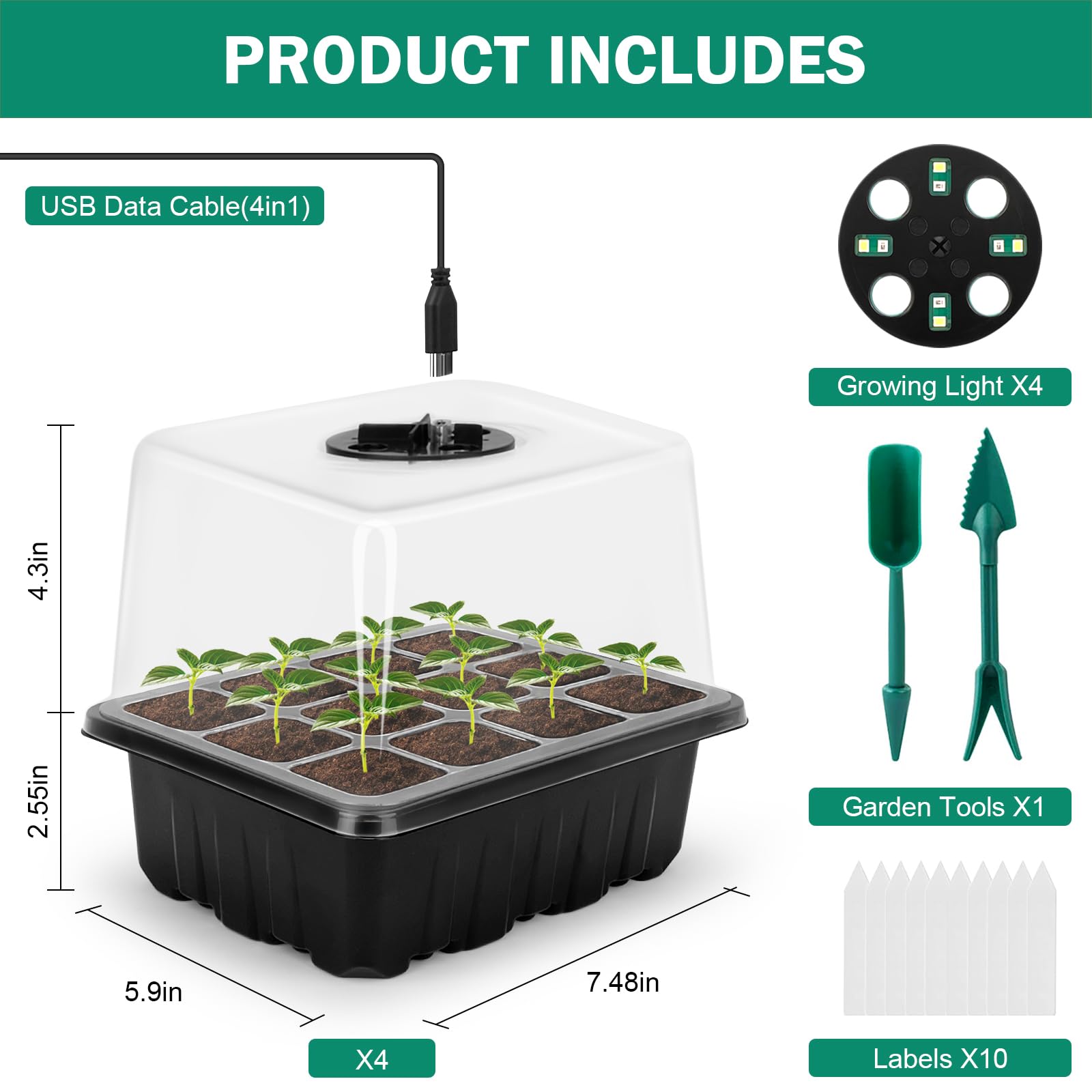 RIOGOO 4-osaline seemnete idandamise komplekt koos kasvutulega