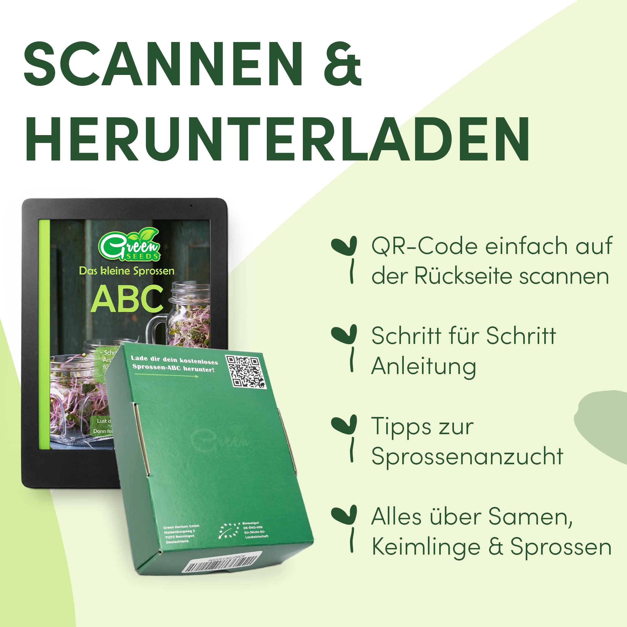 Green SEEDS® Kressisõel 1-osaline komplekt + kressi- ja redisesemned | Roostevabast terasest sõel kvaliteetse keraamilise alusega | Idandamisalus 14 x 14 cm