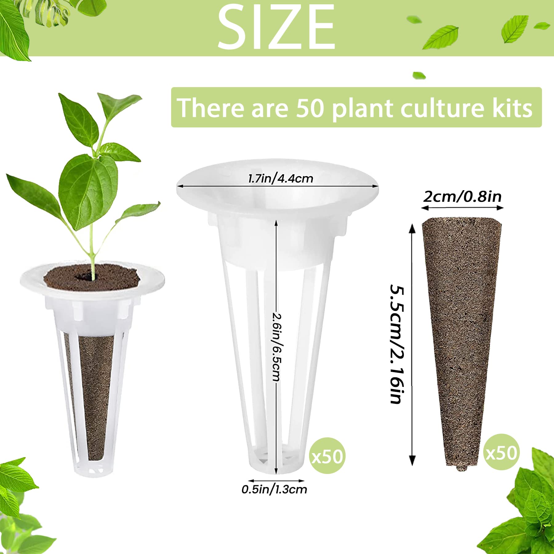 100-osaline hüdropoonika kasvatuse komplekt taimeseemnete idandamiseks – 50 kasvukäsna ja 50 seemnekorvi