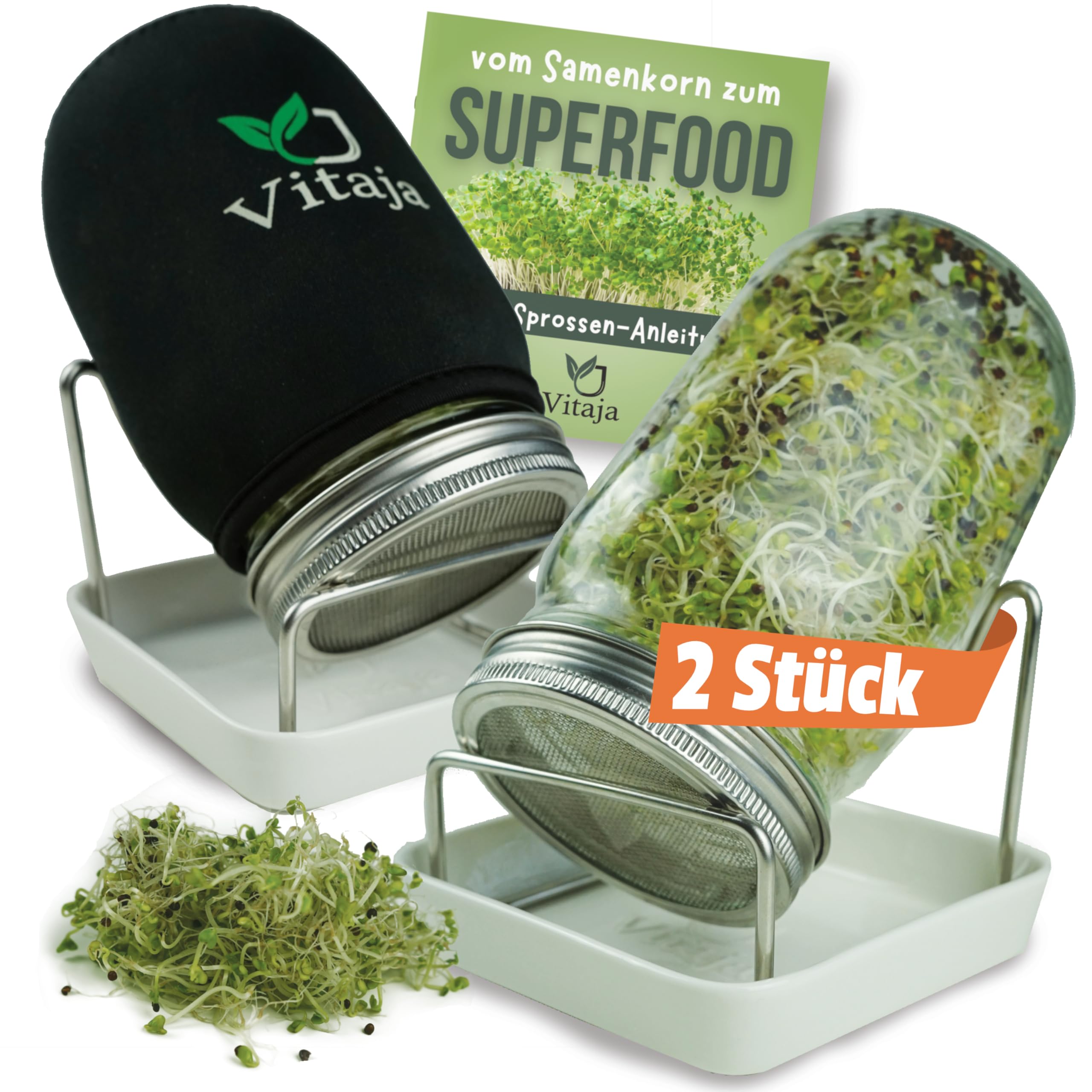 Vitaja idandamisnõude komplekt – 2-osaline komplekt idude ja mikrotaimede kasvatamiseks (koos 2x pimenduskangaga) – Idandamisnõu aknalauale – Nõudepesumasinas pestav