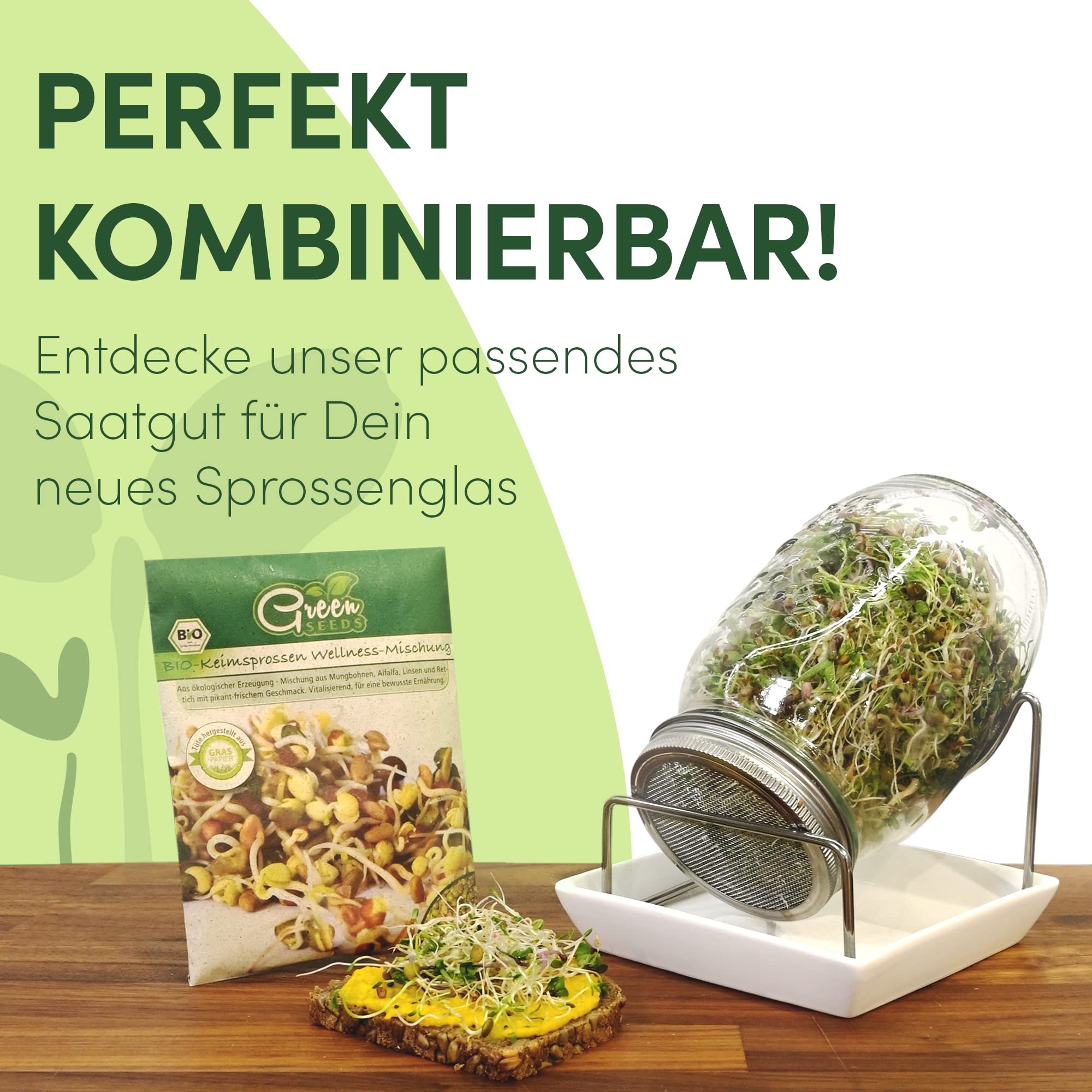 Green SEEDS® Kressisõel 1-osaline komplekt + kressi- ja redisesemned | Roostevabast terasest sõel kvaliteetse keraamilise alusega | Idandamisalus 14 x 14 cm