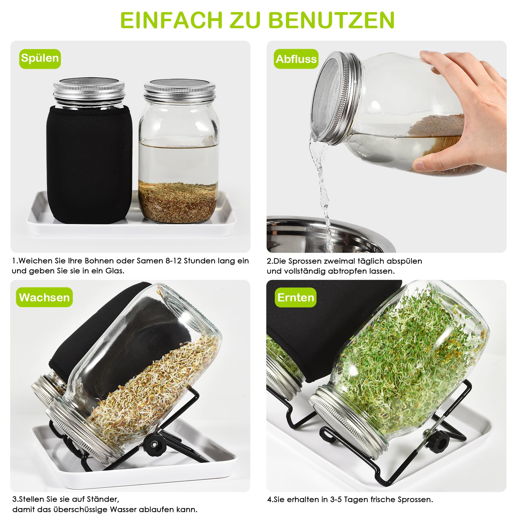 Idandamisnõude komplekt – 2 suurt idandamis- ja säilituspurki roostevabast terasest sõelfiltrite