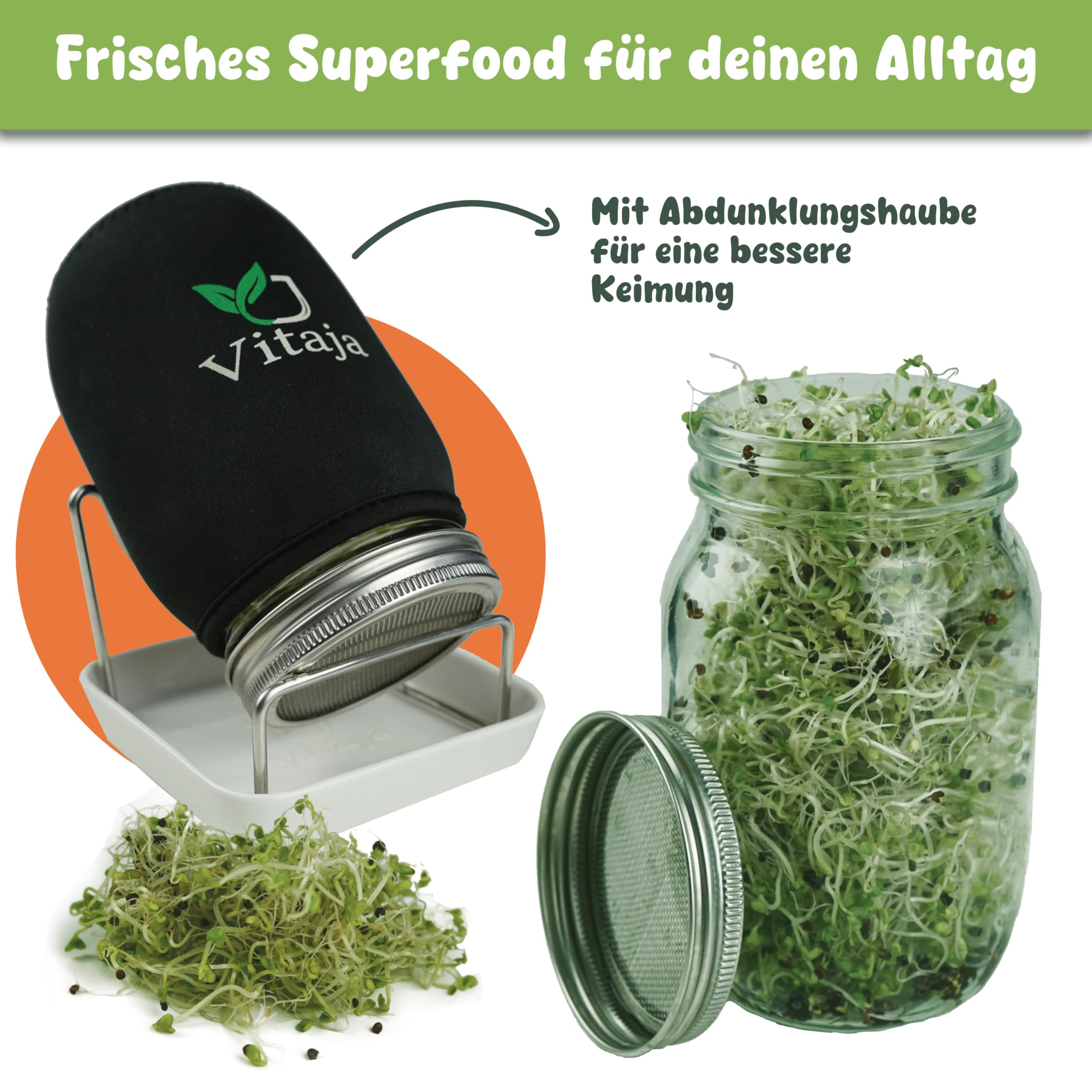 Vitaja idandamisnõude komplekt – 2-osaline komplekt idude ja mikrotaimede kasvatamiseks (koos 2x pimenduskangaga) – Idandamisnõu aknalauale – Nõudepesumasinas pestav