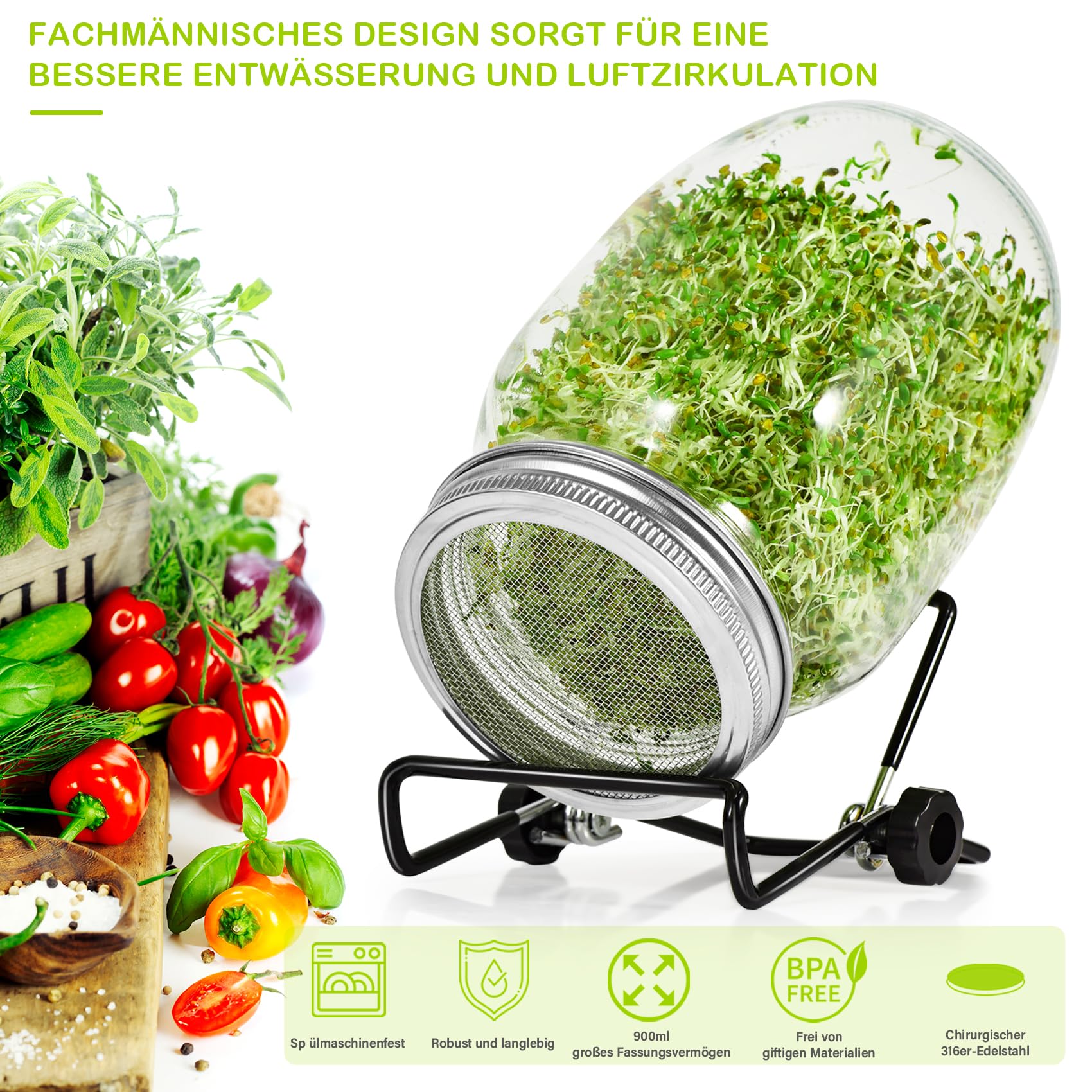 Idandamisnõude komplekt – 2 suurt idandamis- ja säilituspurki roostevabast terasest sõelfiltrite