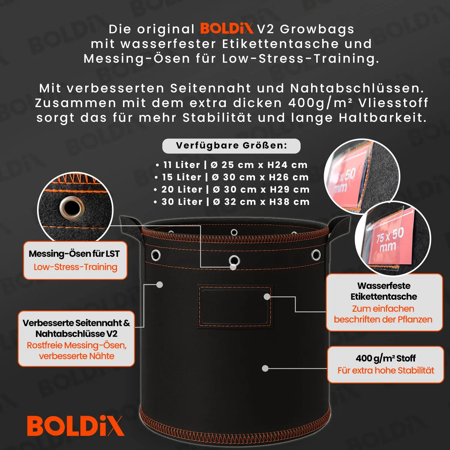 BOLDiX kasvukott etiketitaskuga