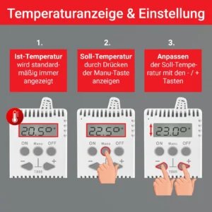 Temperatuuri näit ja seadistamine nuppudega