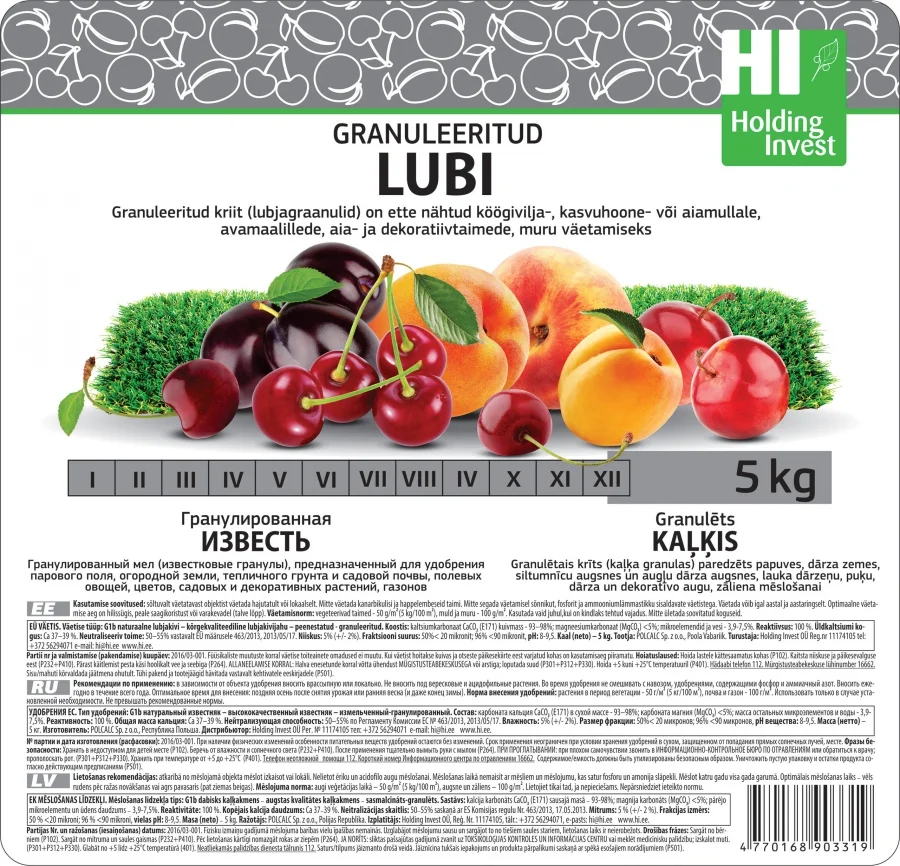 Granuleeritud lubi 5 kg – mulla happesuse vähendamiseks