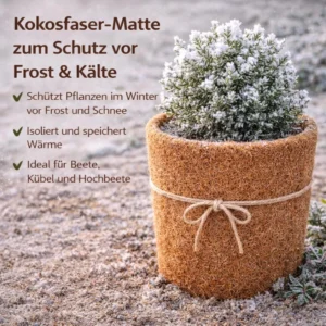 Lillepott mähitud kookosmatti ja nööriga seotud