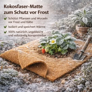 Kookosmatt laotatud maasikataimede juurte kohale