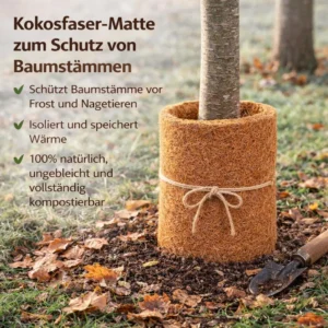 Noore puu tüvi mähitud kookosmatti