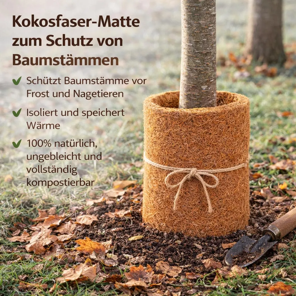 Noore puu tüvi mähitud kookosmatti