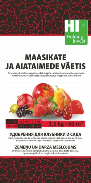 Maasikate ja aiataimede väetise 2,5 kg pakend