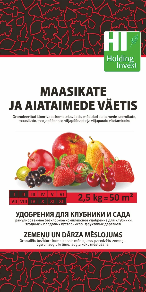 Maasikate ja aiataimede väetise 2,5 kg pakend