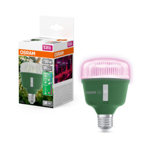 OSRAM GROW 20W E27 LED-taimelamp pakend ja põlev lamp
