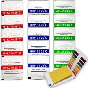 pH kalibreerimispulbrid 15 tk (pH 4,00 / 6,86 / 9,18) + pH testribad
