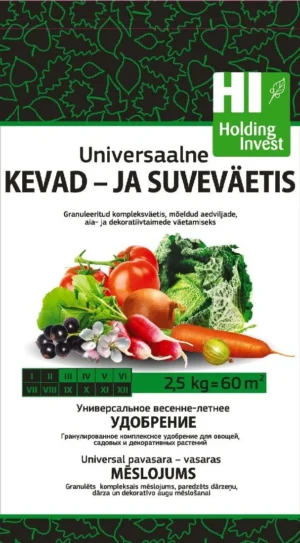 Universaalse kevad- ja suveväetise 2,5 kg pakend